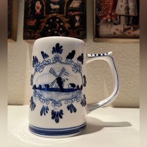 Vintage E&H Delft Blue Mug Stein Hand‎ Painted